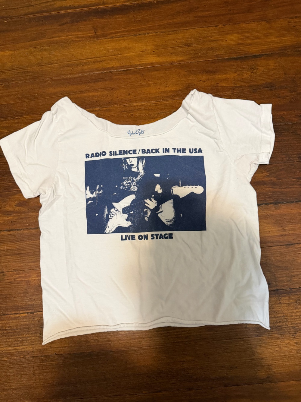 Brandy Melville White Tee with Navy Photo Graphic